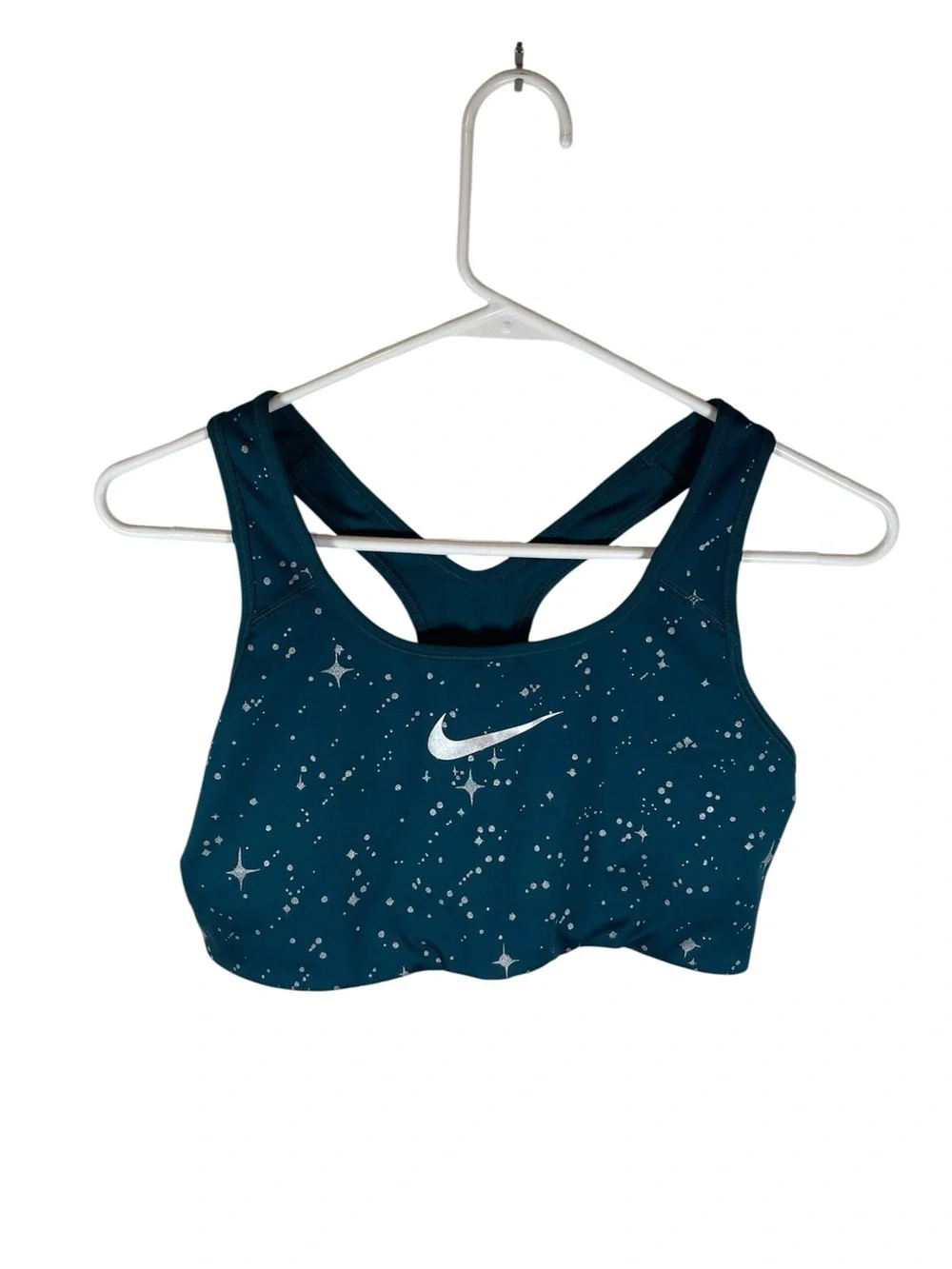 Nike Dark Turquoise Star Speckle Racerback Sports Bra with Sliver Swoosh